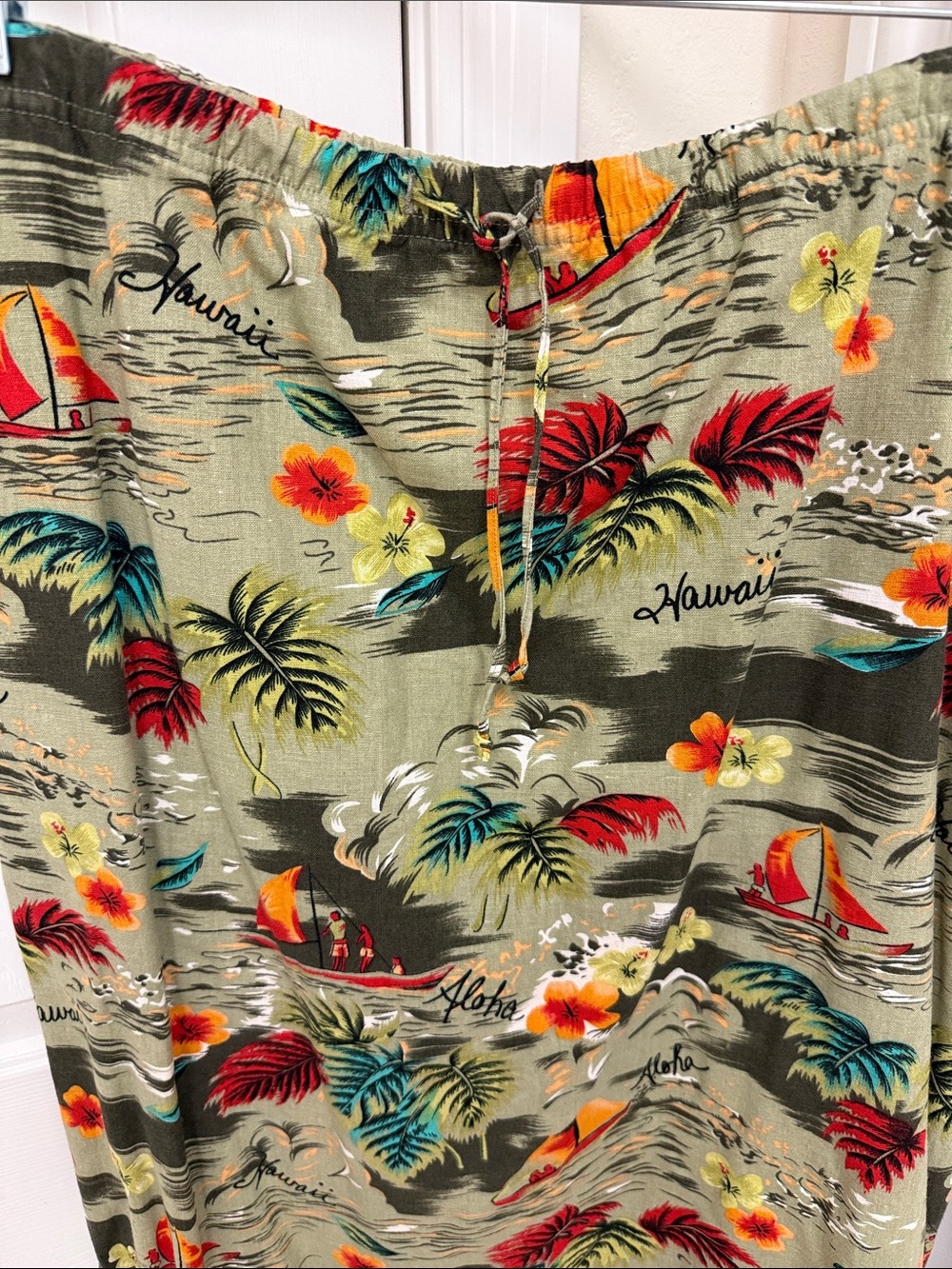 Hawaiian Tropical Print Skirt in Olive with Red & Yellow Accents - Picture 2 of 6
